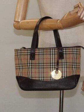 BURBERRY Nova Check Hand Bag Canvas Beige Brown gold